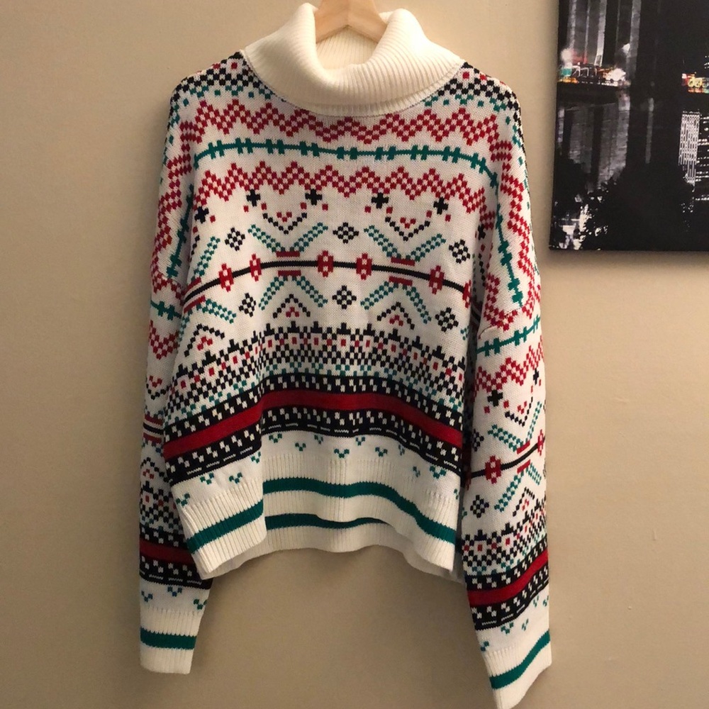 NWT Plus Size Shadow & Sky Women's 100% Acrylic Jacquard Sweater Turtleneck